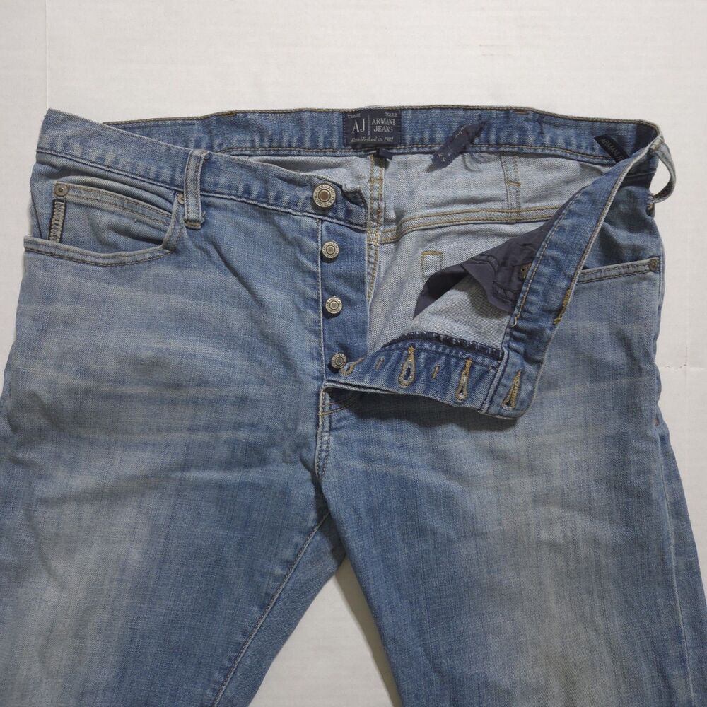 Armani Jeans AJ Jeans Mens W38 L30 Blue Vintage Made In Italy Denim Distressed
